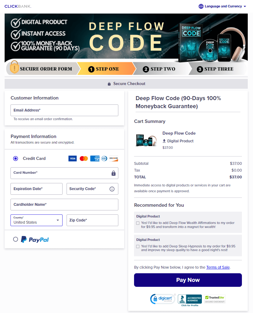 Deep Flow Code order page